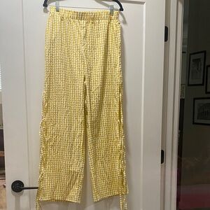 Yellow Gingham Wide-Leg Pull-On Pants